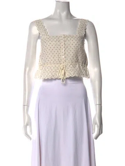 Pre-owned Sézane Floral Print Square Neckline Crop Top In White