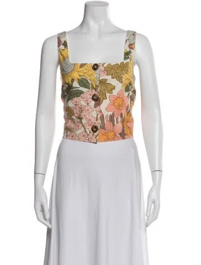 Pre-owned Sézane Floral Print Square Neckline Top In Green