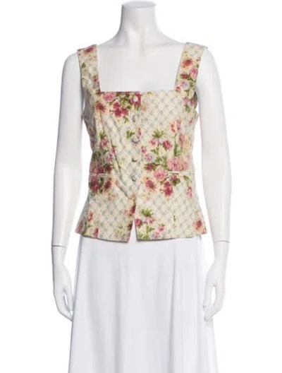 Pre-owned Sézane Floral Print Square Neckline Top In White