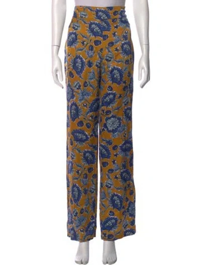 Pre-owned Sézane Floral Print Straight Leg Pants In Blue