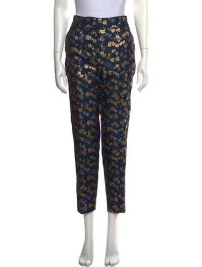 Pre-owned Sézane Floral Print Straight Leg Pants In Blue