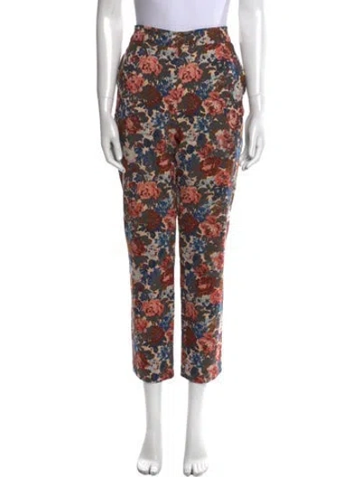 Pre-owned Sézane Floral Print Straight Leg Pants In Brown