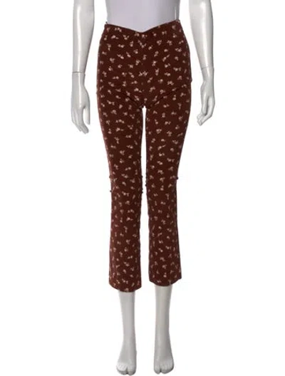 Pre-owned Sézane Floral Print Straight Leg Pants In Brown