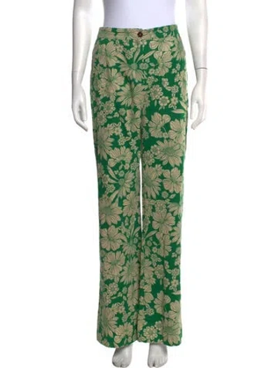 Pre-owned Sézane Floral Print Straight Leg Pants In Green