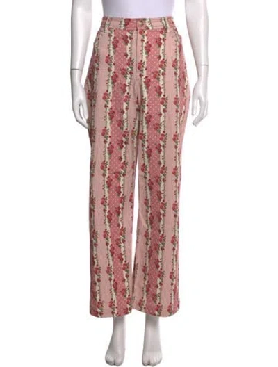 Pre-owned Sézane Floral Print Straight Leg Pants In Pink