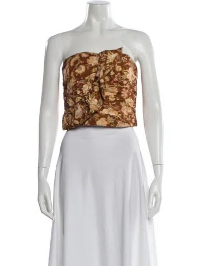 Pre-owned Sézane Floral Print Strapless Top In Brown