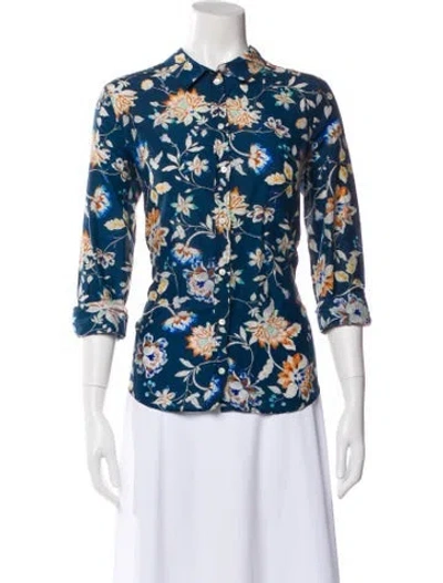 Pre-owned Sézane Floral Print Three-quarter Sleeve Blouse In Blue