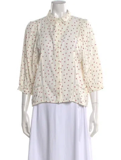 Pre-owned Sézane Floral Print Three-quarter Sleeve Blouse In White