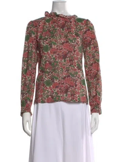 Pre-owned Sézane Floral Print Tie Neck Blouse In Multi