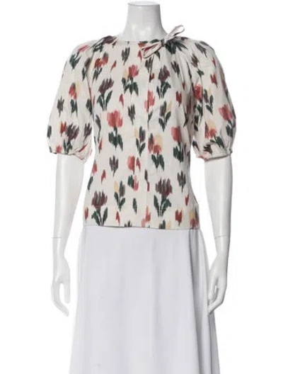 Pre-owned Sézane Floral Print Tie Neck Blouse In Neutral