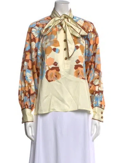 Pre-owned Sézane Floral Print Tie Neck Blouse W/ Tags In Neutral
