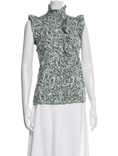 Pre-owned Sézane Floral Print Tie Neck Blouse In White