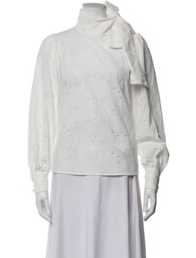 Pre-owned Sézane Floral Print Tie Neck Blouse In White
