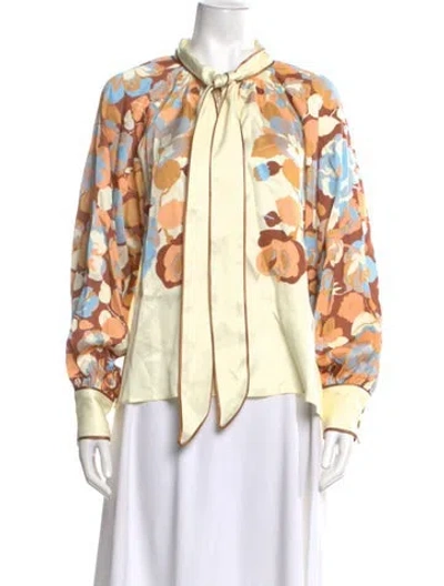 Pre-owned Sézane Floral Print Tie Neck Blouse In Yellow