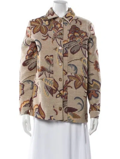 Pre-owned Sézane Floral Print Utility Jacket In Neutral