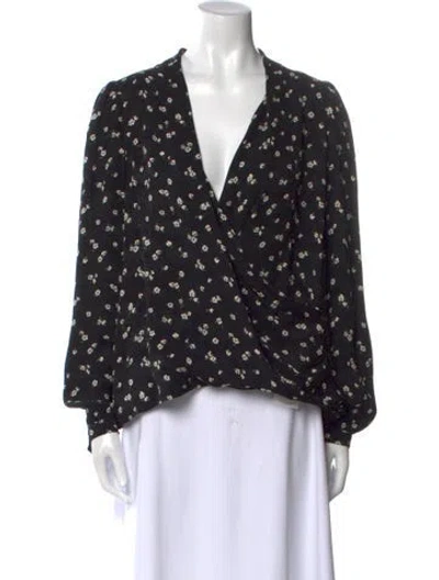 Pre-owned Sézane Floral Print V-neck Blouse In Black