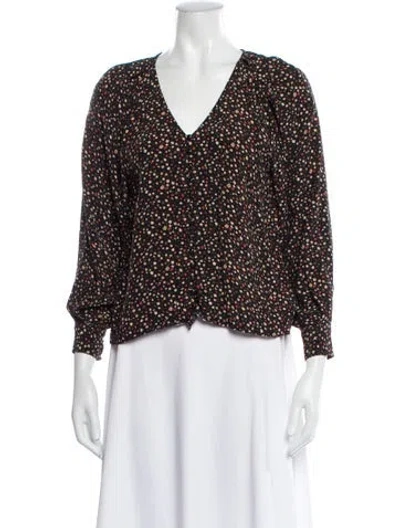 Pre-owned Sézane Floral Print V-neck Blouse In Black