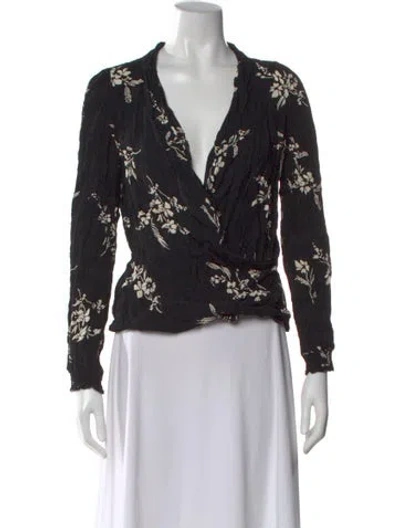 Pre-owned Sézane Floral Print V-neck Blouse In Black