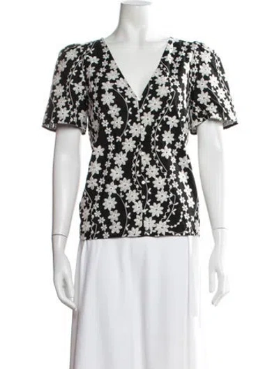 Pre-owned Sézane Floral Print V-neck Blouse In Black