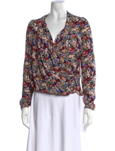 Pre-owned Sézane Floral Print V-neck Blouse In Black