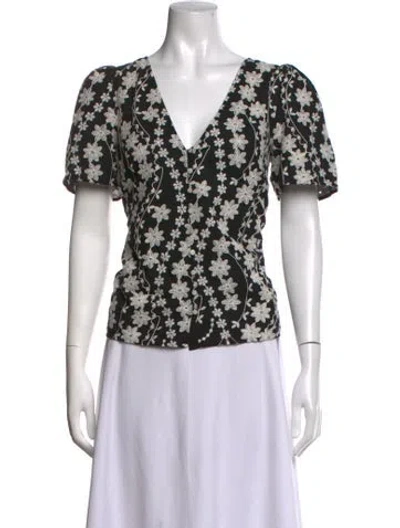 Pre-owned Sézane Floral Print V-neck Blouse In Black
