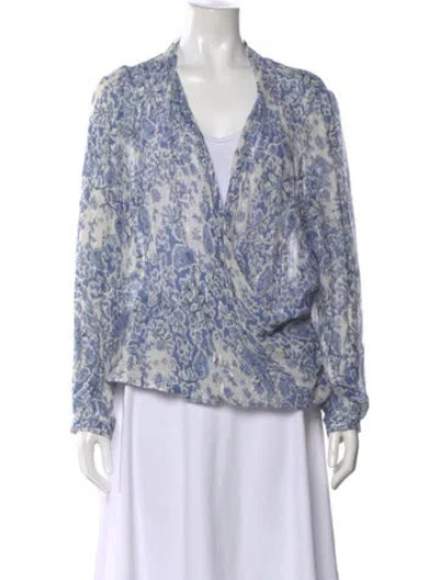 Pre-owned Sézane Floral Print V-neck Blouse In Blue