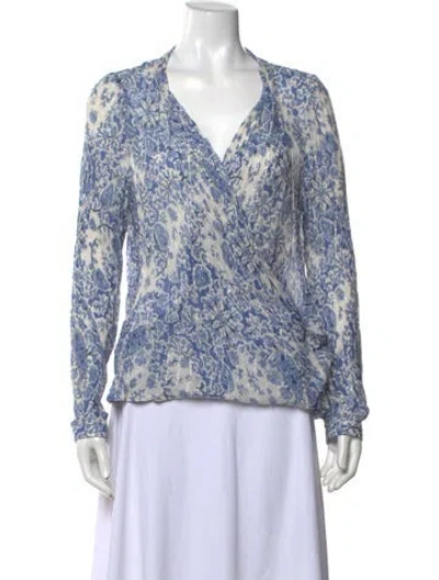 Pre-owned Sézane Floral Print V-neck Blouse In Blue