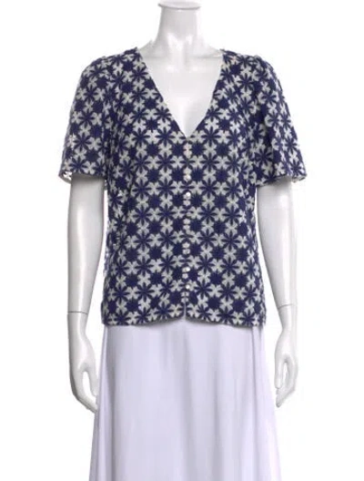 Pre-owned Sézane Floral Print V-neck Blouse In Blue