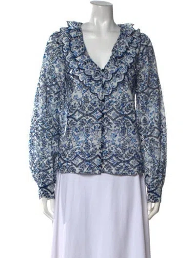 Pre-owned Sézane Floral Print V-neck Blouse In Blue