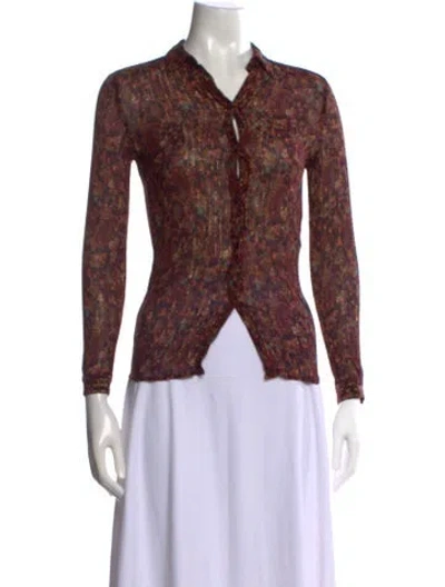 Pre-owned Sézane Floral Print V-neck Blouse In Brown
