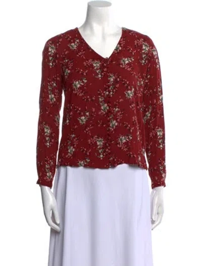 Pre-owned Sézane Floral Print V-neck Blouse In Burgundy