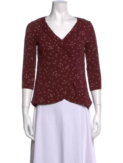 Pre-owned Sézane Floral Print V-neck Blouse In Burgundy