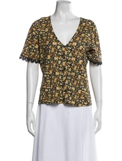 Pre-owned Sézane Floral Print V-neck Blouse In Green