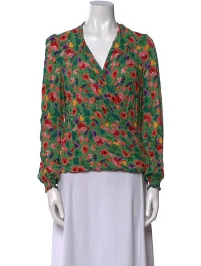 Pre-owned Sézane Floral Print V-neck Blouse In Green