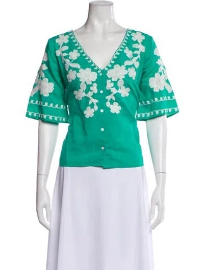 Pre-owned Sézane Floral Print V-neck Blouse In Green