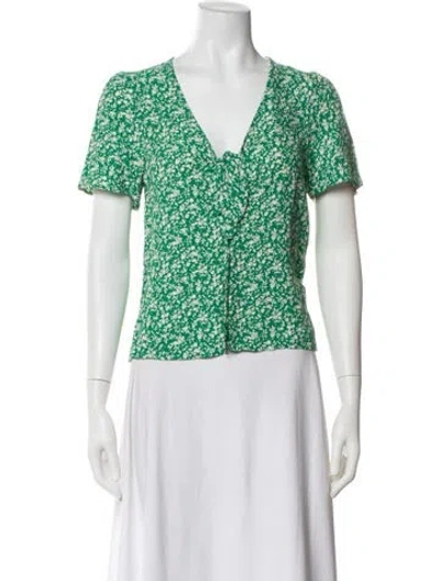 Pre-owned Sézane Floral Print V-neck Blouse In Green