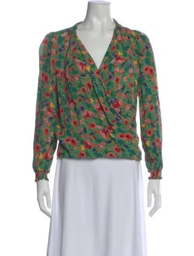 Pre-owned Sézane Floral Print V-neck Blouse In Green