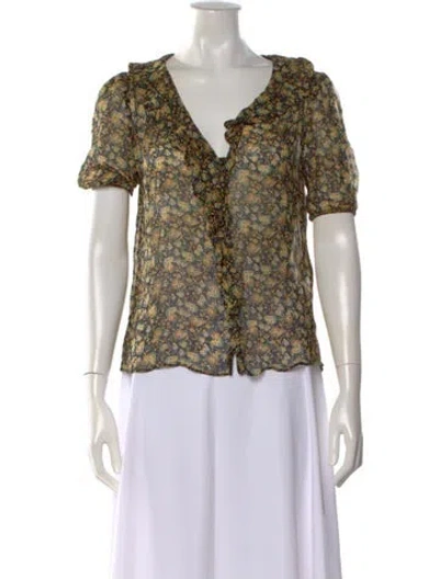 Pre-owned Sézane Floral Print V-neck Blouse In Multi