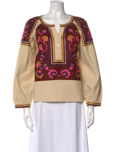 Pre-owned Sézane Floral Print V-neck Blouse In Neutral