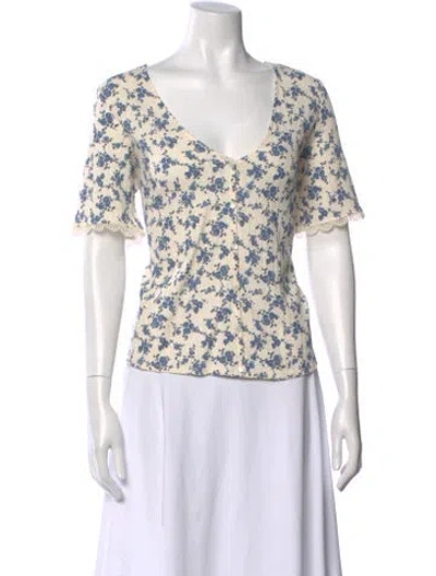Pre-owned Sézane Floral Print V-neck Blouse In Neutral