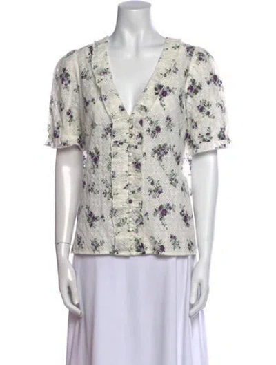 Pre-owned Sézane Floral Print V-neck Blouse In Neutral