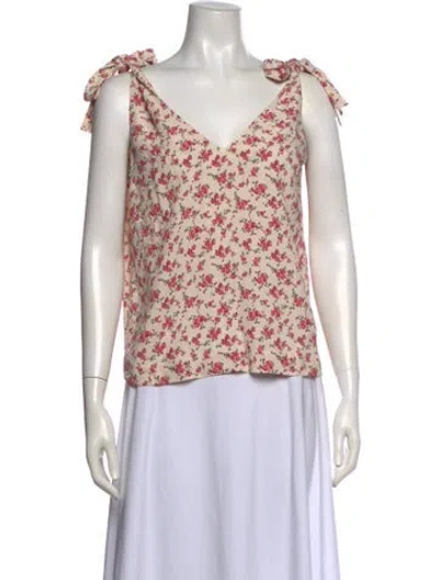Pre-owned Sézane Floral Print V-neck Blouse In Neutral