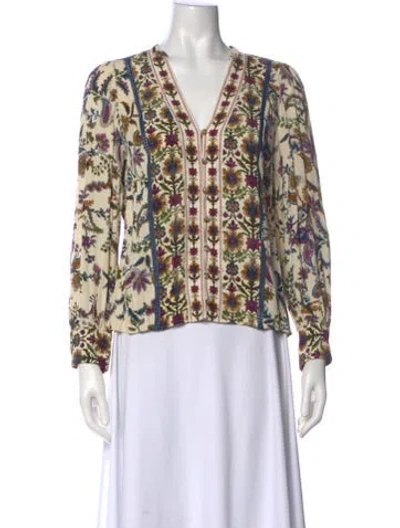 Pre-owned Sézane Floral Print V-neck Blouse In Neutral