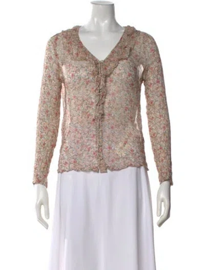 Pre-owned Sézane Floral Print V-neck Blouse In Neutral