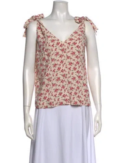 Pre-owned Sézane Floral Print V-neck Blouse In Neutral