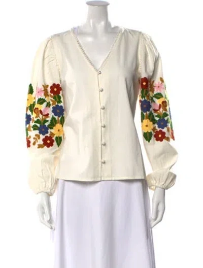 Pre-owned Sézane Floral Print V-neck Blouse In Neutrals