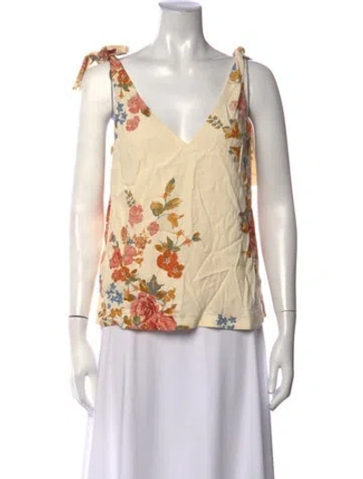 Pre-owned Sézane Floral Print V-neck Blouse In Neutrals