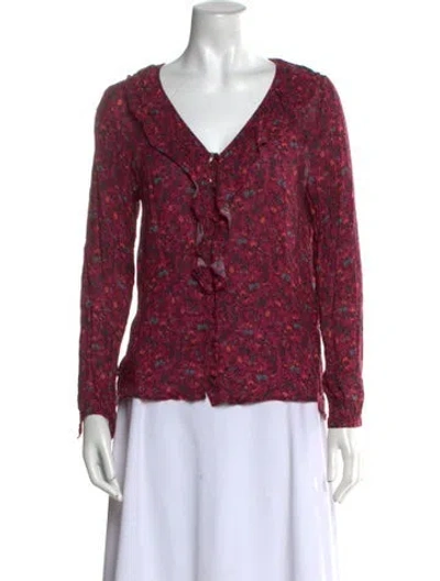 Pre-owned Sézane Floral Print V-neck Blouse In Pink