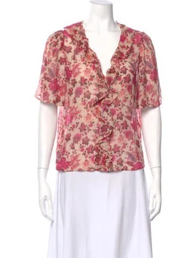 Pre-owned Sézane Floral Print V-neck Blouse In Pink