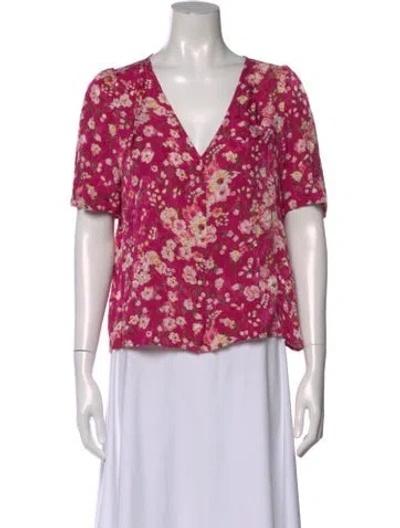 Pre-owned Sézane Floral Print V-neck Blouse In Pink